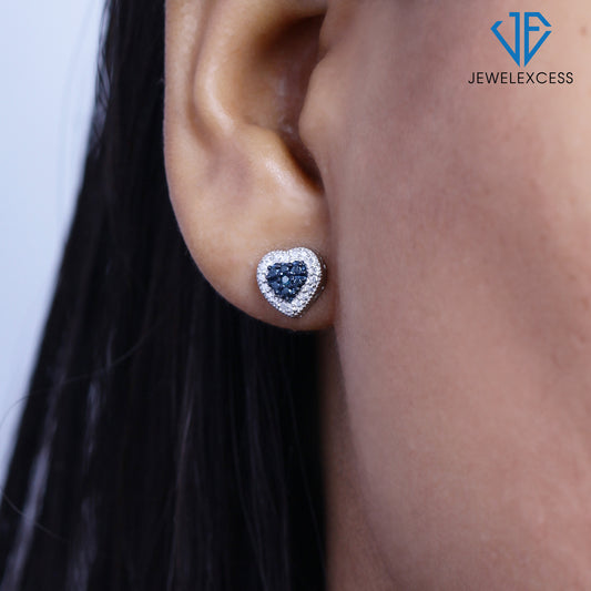 Blue Diamond Stud Earrings in Sterling Silver