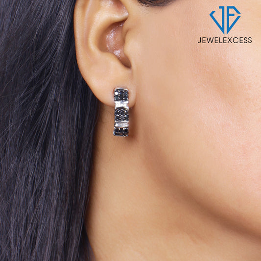 1 ct. T.W. Black & White Diamond Hoop Earrings in Sterling Silver or 14K Gold over Silver