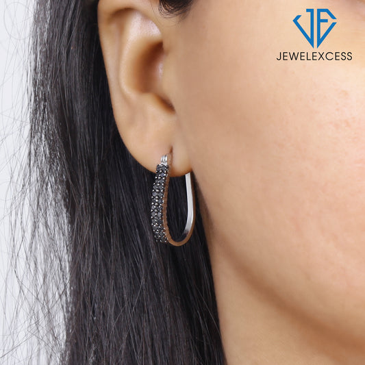 1 ct. T.W. Black Diamond Hoop Earrings in Sterling Silver or 14K Gold over Silver