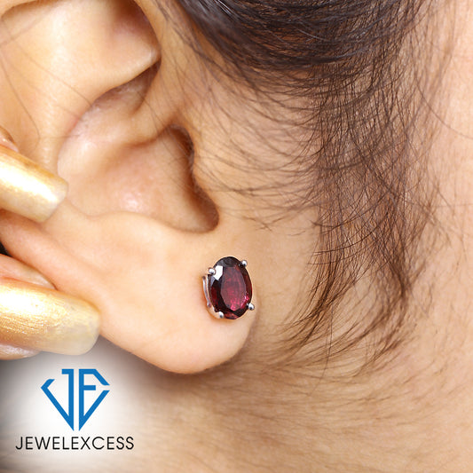 3.20 ct. T.G.W. Garnet Oval Stud Earrings in Sterling Silver