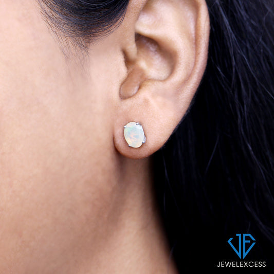 2 ct. T.G.W. Ethiopian Opal Oval Stud Earrings in Sterling Silver