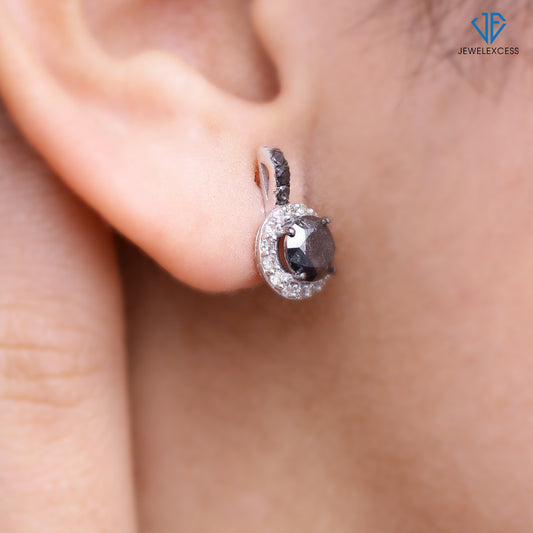 3 ct. T.W. Black & White Diamond Halo Earrings in Sterling Silver