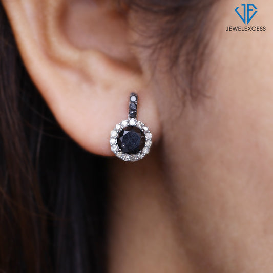 2 ct. T.W. Black & White Diamond Halo Earrings in Sterling Silver
