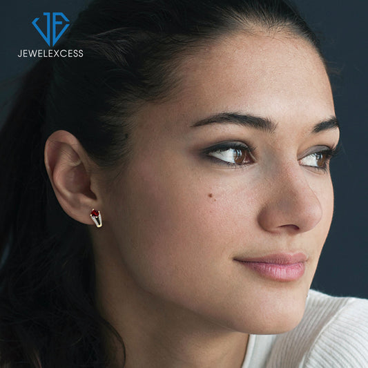 2 ct. T.G.W. Garnet J-Hoop Earrings with Black Diamond Accent in 14K Gold over Silver