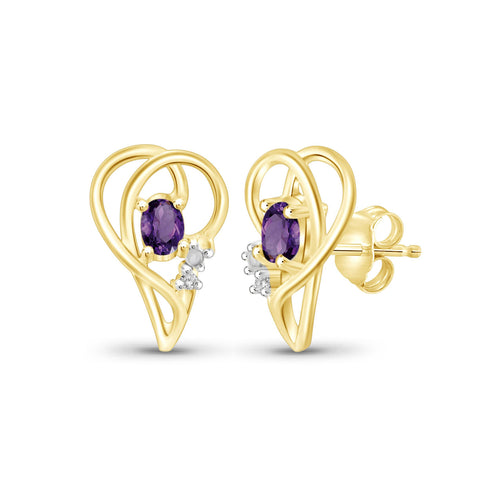 0.50 Carat T.G.W. Amethyst Gemstone and White Diamond Accent 14K Gold-Plated Earrings