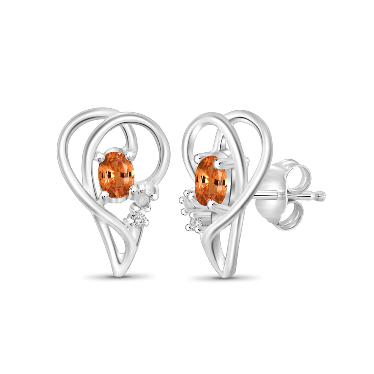 1/2 ct. T.G.W. Mandarin Garnet Stud Earrings with Diamond Accent in Sterling Silver