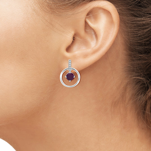 1.30 ct. T.G.W. Ruby & 1/20 ct. T.W. White Diamond Earrings in Sterling Silver