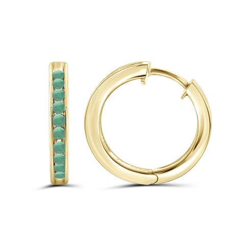 1 1/5 Carat T.G.W. Emerald 14K Gold-Plated Hoop Earrings