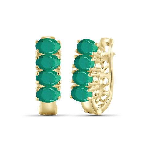 3.00 CTW Emerald Gemstone Hoop Earrings – 14K Gold Plated Silver| Hypoallergenic Hoops for Women - Round Cut Set with Post Backs