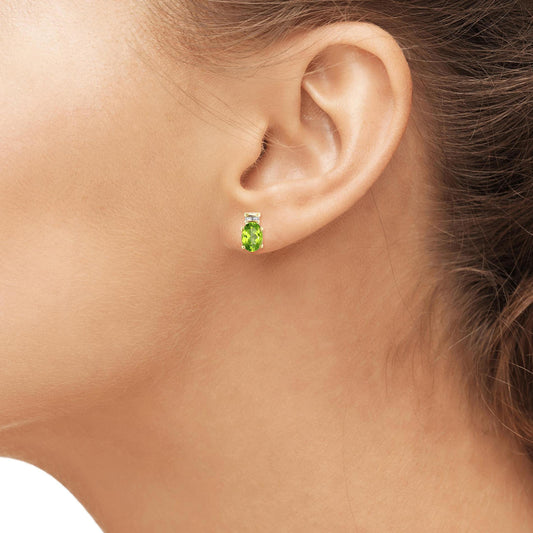 0.96 ct. T.G.W. Peridot & 1/20 ct. T.W. White Diamond Earrings in 14K Gold over Silver