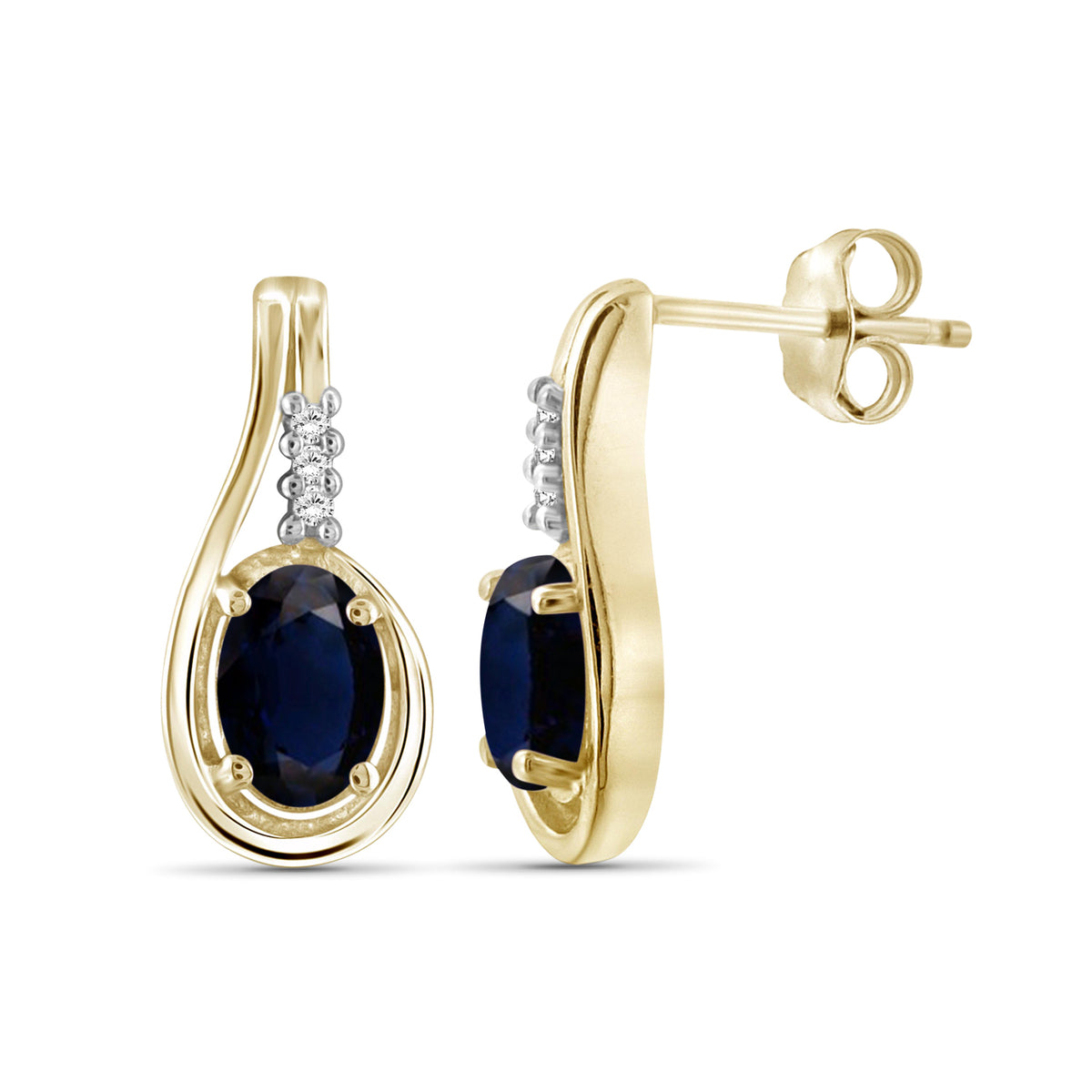 1.34 ct. T.G.W. Sapphire Stud Earrings with Diamond Accent in 14K Gold over Silver