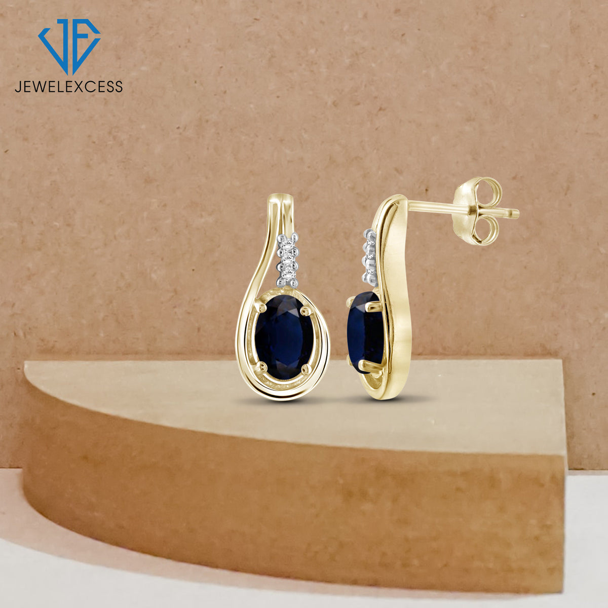 1.34 ct. T.G.W. Sapphire Stud Earrings with Diamond Accent in 14K Gold over Silver