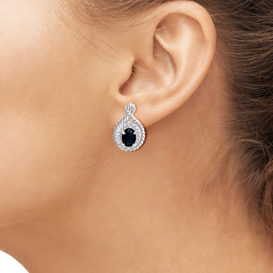 1.34 ct. T.G.W. Sapphire Earrings with Diamond Accents in Sterling Silver