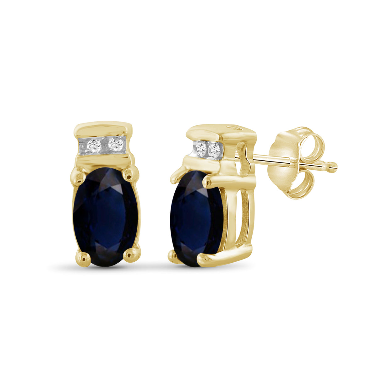 1.34 ct. T.G.W. Sapphire Stud Earrings with Diamond Accent in 14K Gold over Silver