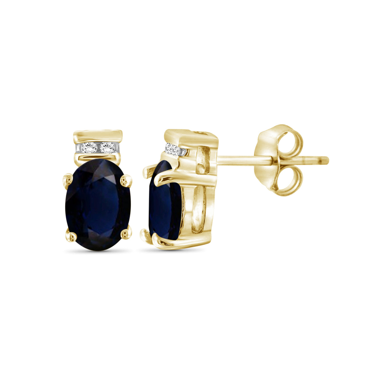1.34 ct. T.G.W. Sapphire & 1/20 ct. T.W. White Diamond Stud Earrings in 14K Gold over Silver