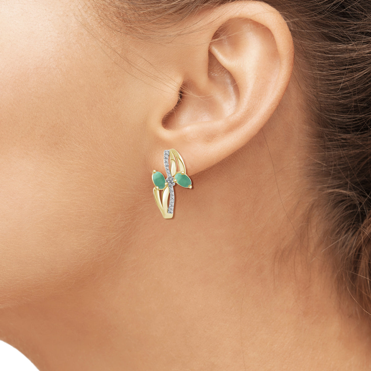 1 3/4 ct. T.G.W. Emerald & 1/20 ct. T.W. White Diamond 3-Piece Jewelry Set in 14K Gold over Silver