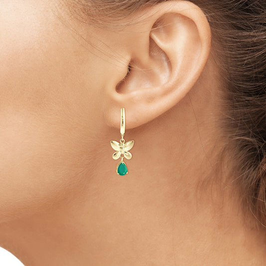 1 1/3 ct. T.G.W. Emerald Dangle Earrings in 14K Gold over Silver