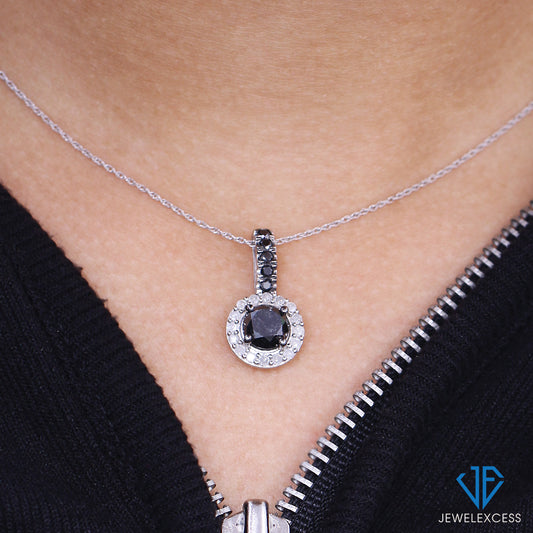 2 ct. T.W. Black & White Diamond Halo Pendant in Sterling Silver