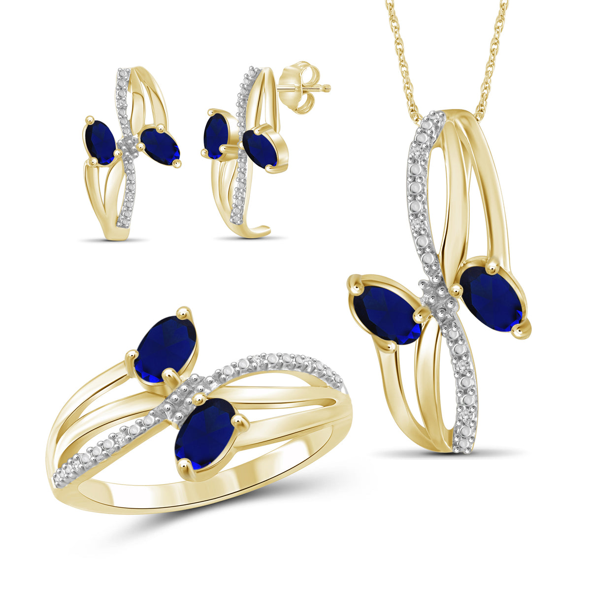 2 1/2 ct. T.G.W. Sapphire & 1/20 ct. T.W. White Diamond 3-Piece Jewelry Set in 14K Gold over Silver