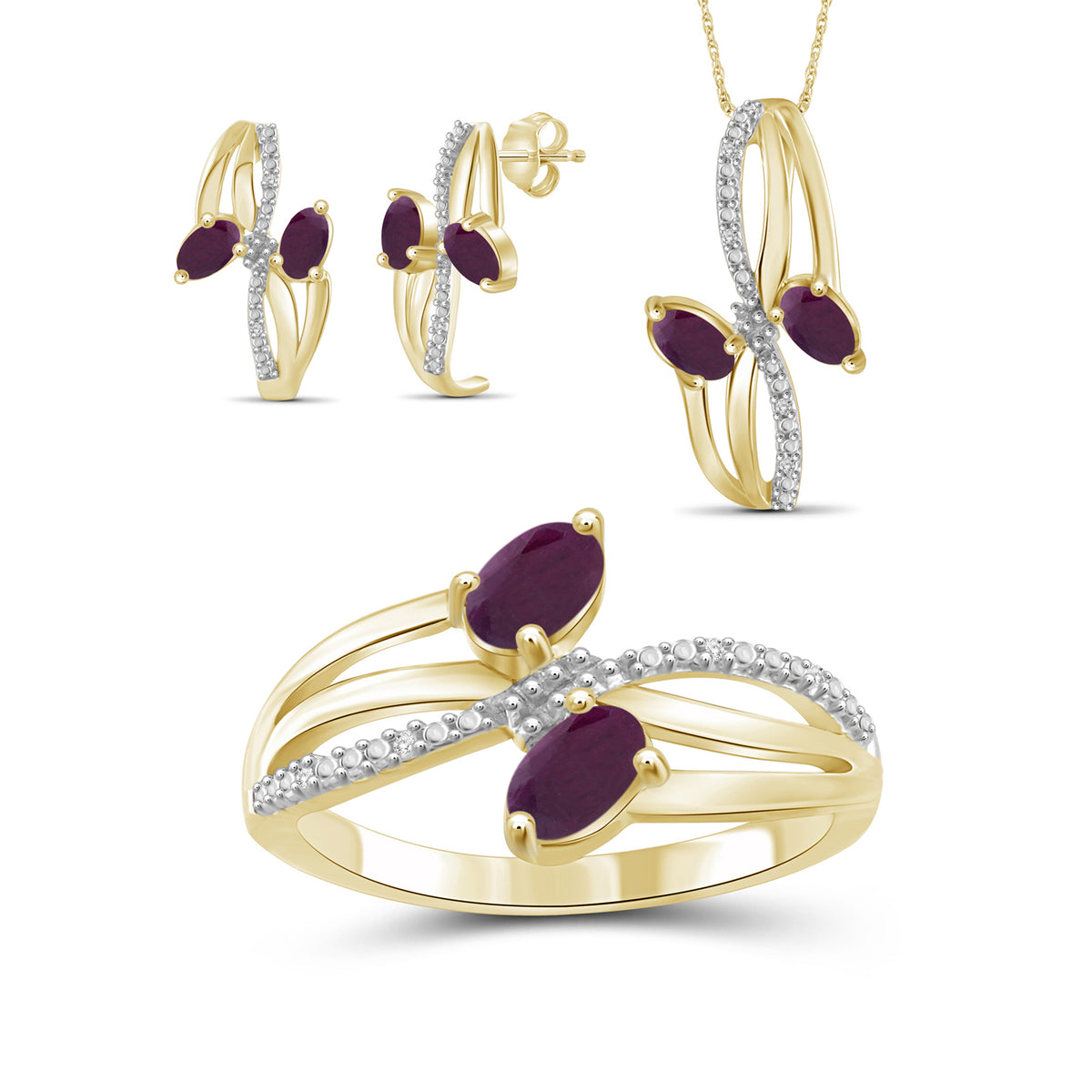 2 ct. T.G.W. Ruby & 1/20 ct. T.W. White Diamond 3-Piece Jewelry Set in 14K Gold over Silver