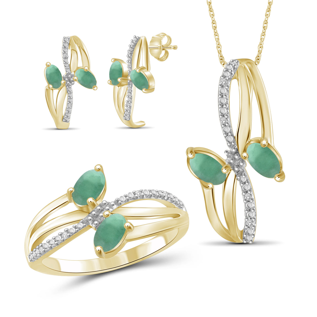 1 3/4 ct. T.G.W. Emerald & 1/20 ct. T.W. White Diamond 3-Piece Jewelry Set in 14K Gold over Silver