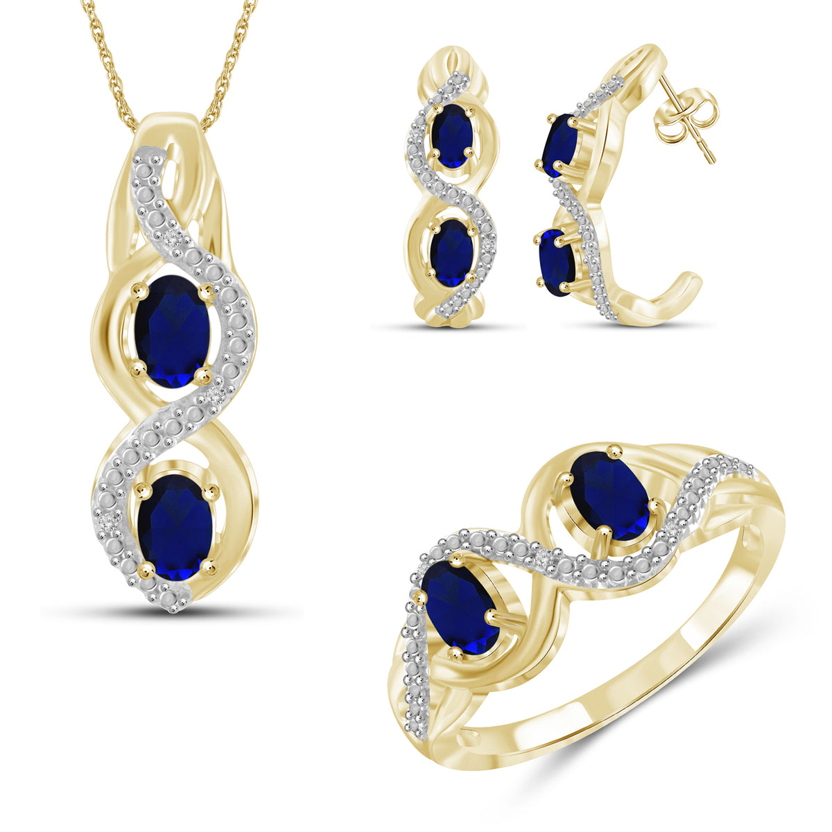 2 1/2 ct. T.G.W. Sapphire & 1/20 ct. T.W. White Diamond 3-Piece Jewelry Set in 14K Gold over Silver