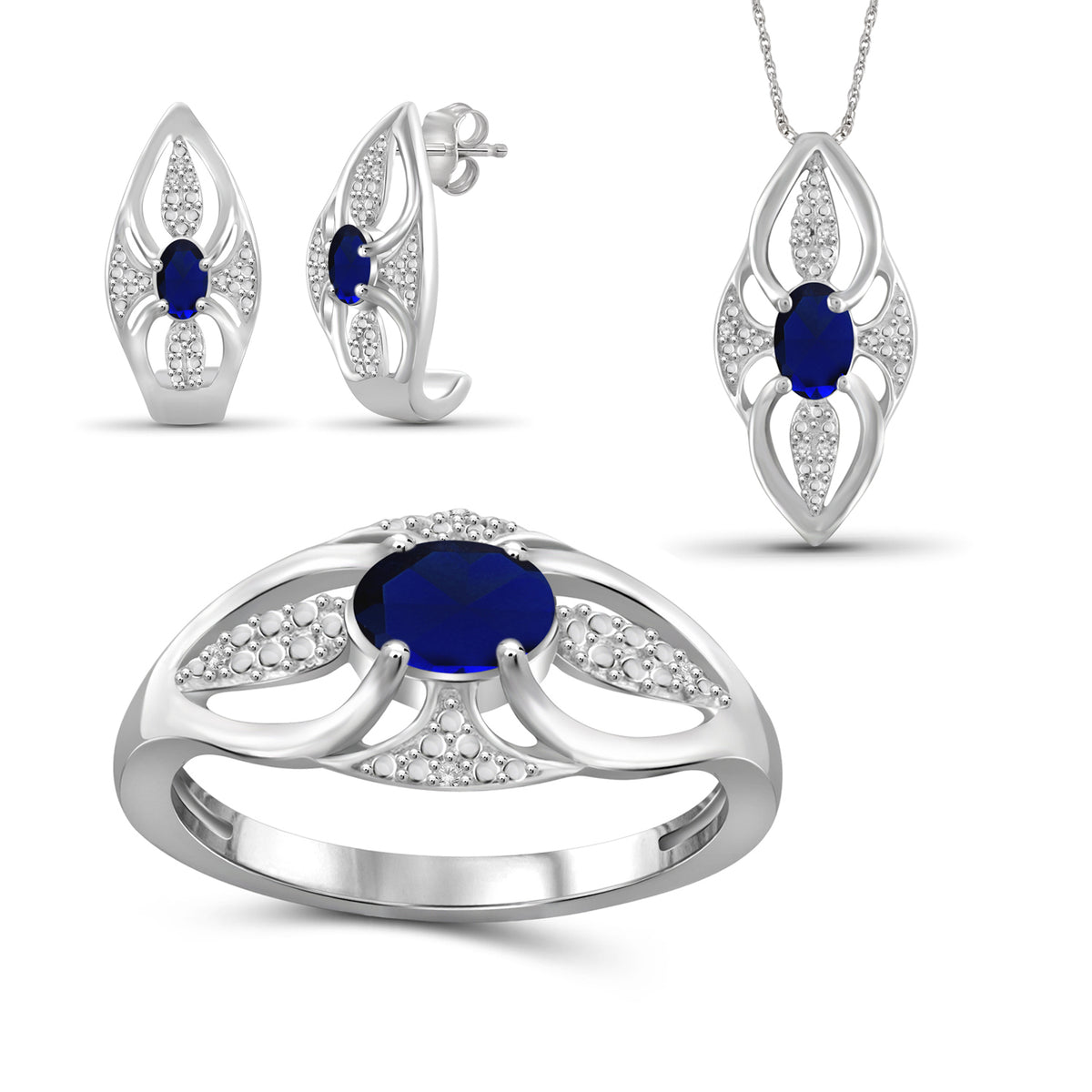 2 ct. T.G.W. Sapphire & 1/20 ct. T.W. White Diamond 3-Piece Jewelry Set in Sterling Silver