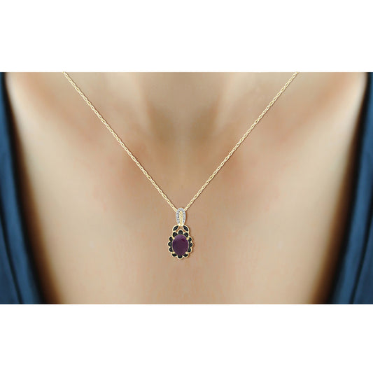 6 3/4 ct. T.G.W. Ruby & 1/20 ct. T.W. Black & White Diamond 3-Piece Jewelry Set in 14K Gold over Silver