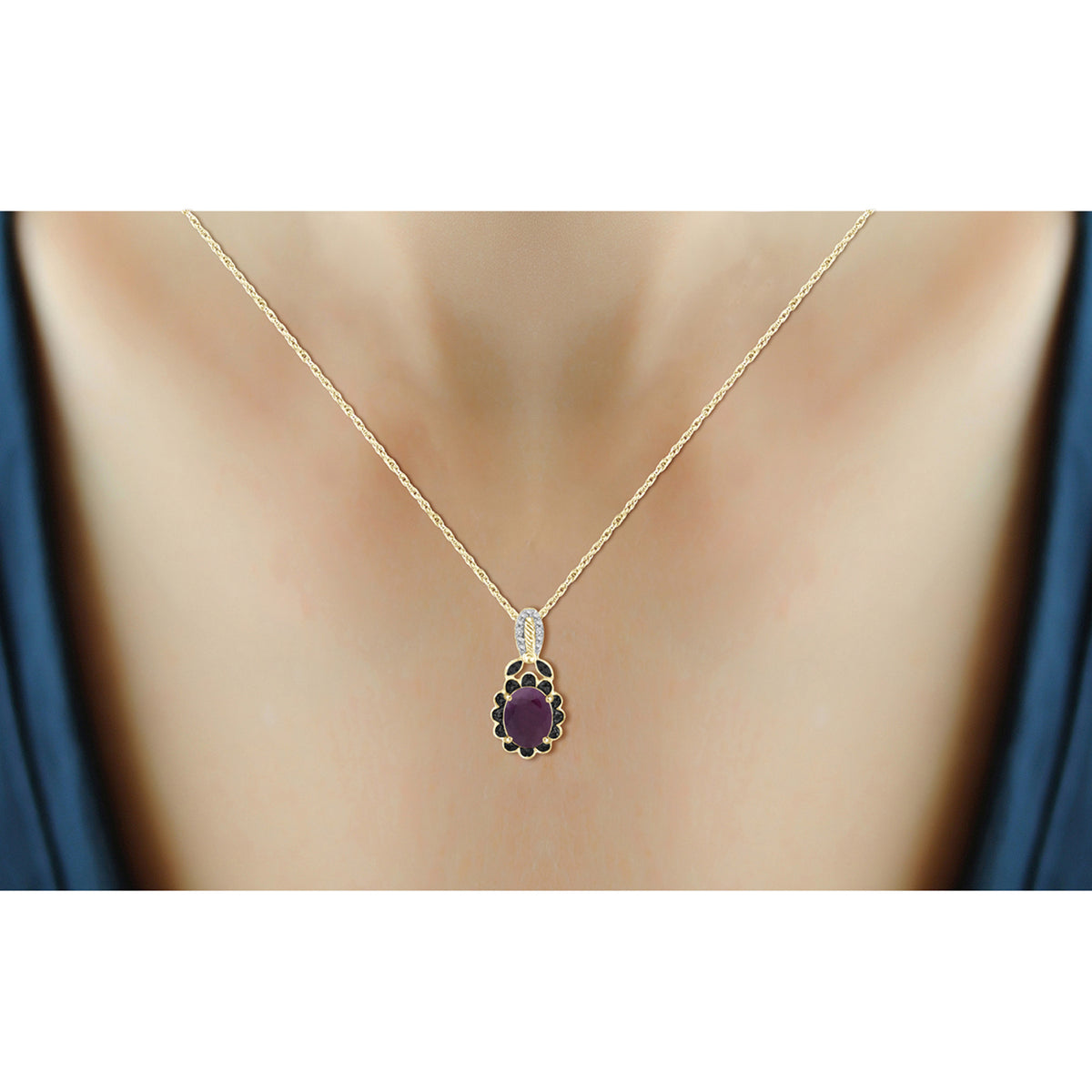 6 3/4 ct. T.G.W. Ruby & 1/20 ct. T.W. Black & White Diamond 3-Piece Jewelry Set in 14K Gold over Silver