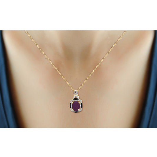 6 3/4 ct. T.G.W. Ruby & 1/20 ct. T.W. Black & White Diamond 3-Piece Jewelry Set in 14K Gold over Silver