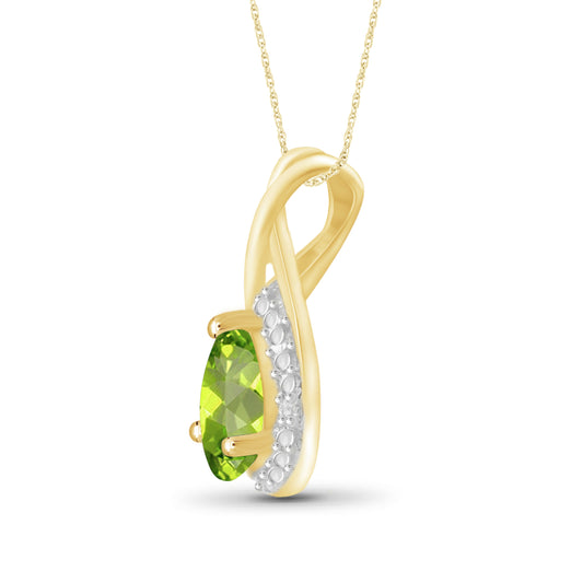 3/4 ct. T.G.W. Peridot Pendant with Diamond Accent in 14K Gold over Silver