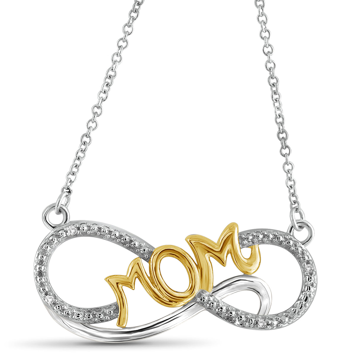 White Diamond Mom Infinity Necklace in Two-Tone Sterling Silver