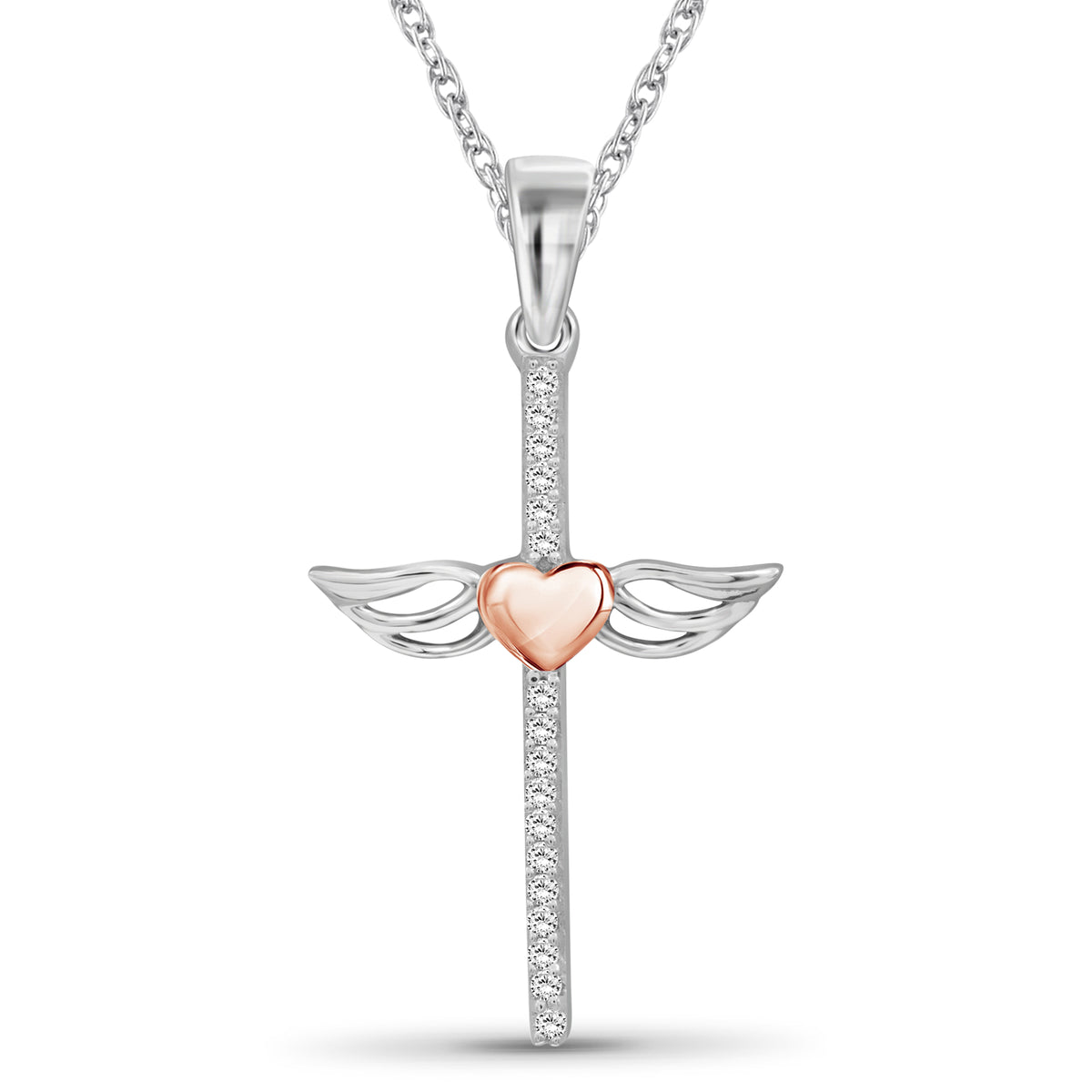 White Diamond Cross Pendant in Two-Tone Sterling Silver or 14K Gold over Silver