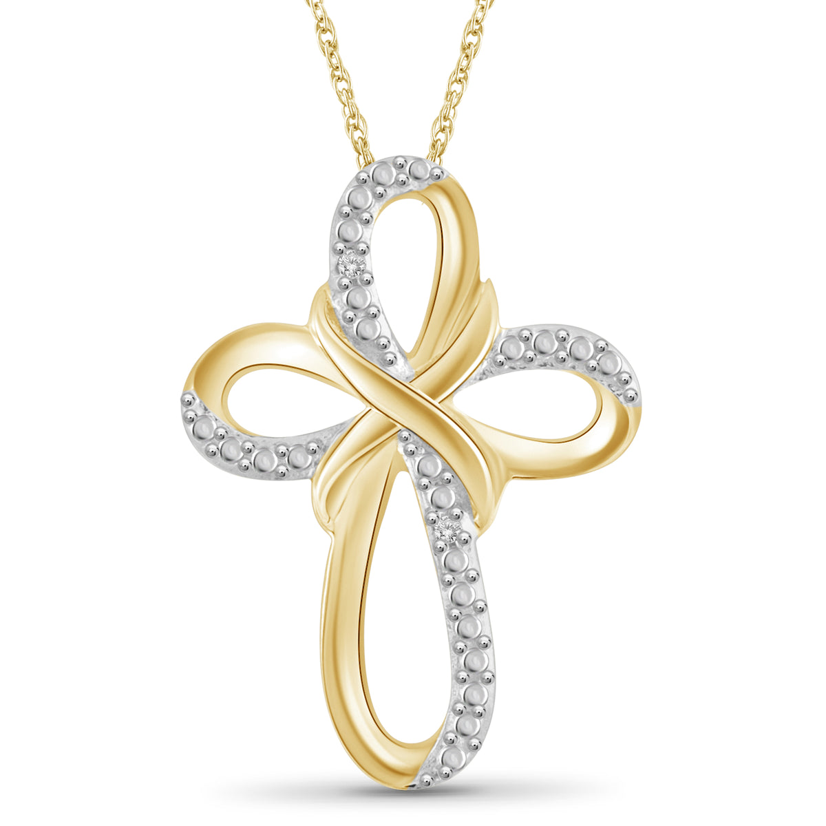White Diamond Cross Pendant in Sterling Silver or 14K Gold over Silver