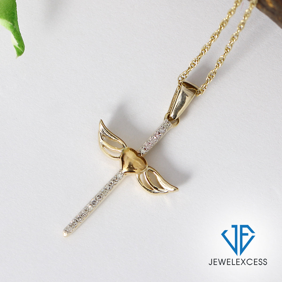 White Diamond Cross Pendant in Two-Tone Sterling Silver or 14K Gold over Silver