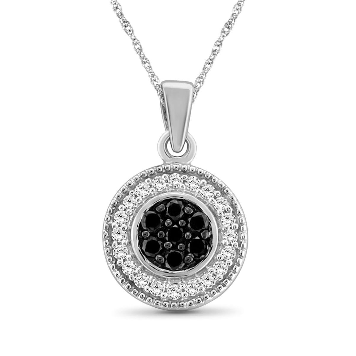 1/4 ct. T.W. Black And White Diamond Cluster Pendant in Sterling Silver