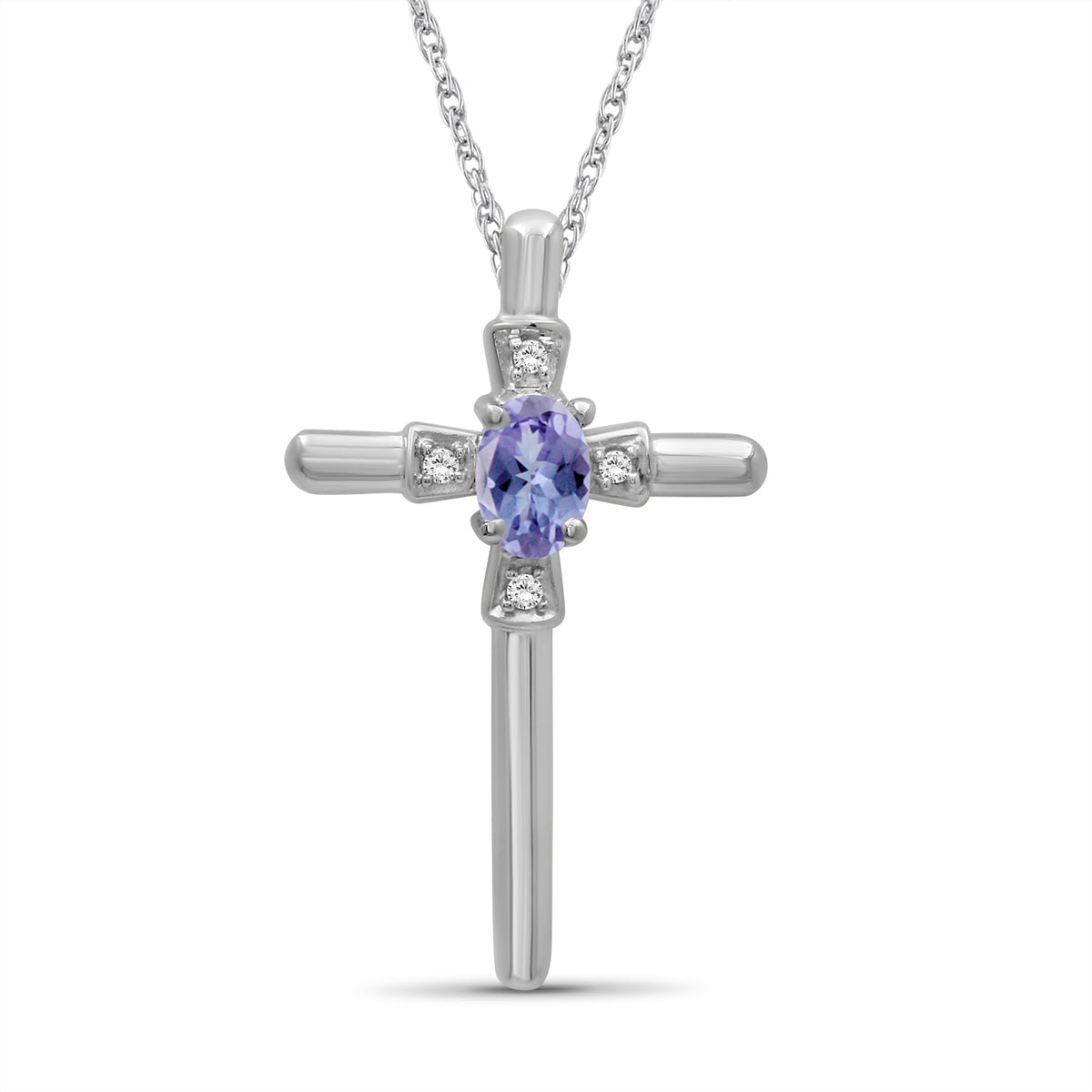 1/4 ct. T.G.W. Tanzanite Cross Pendant with Diamond Accent in Sterling Silver