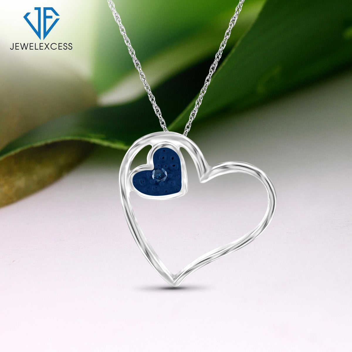 Blue Diamond Accent Heart Pendant in Sterling Silver
