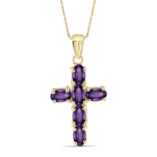 Amethyst Cross Pendant in Sterling Silver or 14K Gold over Silver