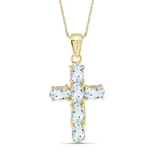 1 1/3 ct. T.G.W. Aquamarine Cross Pendant in Sterling Silver or 14K Gold over Silver
