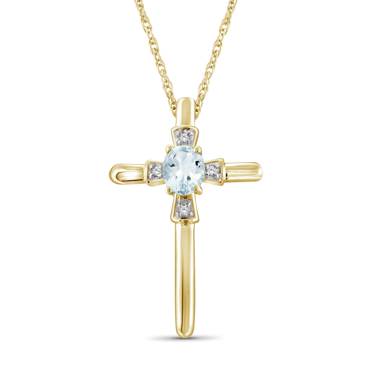 1/4 ct. T.G.W. Aquamarine Cross Pendant with Diamond Accent in 14K Gold over Silver