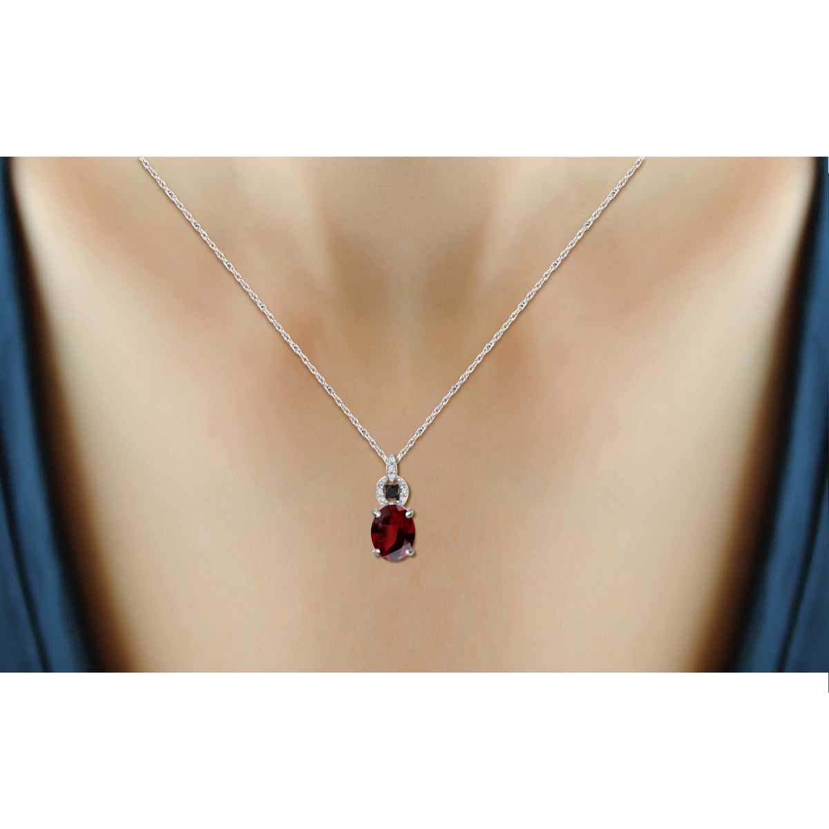 1 1/2 ct. T.G.W. Garnet Pendant with Black & White Diamond Accent in Sterling Silver
