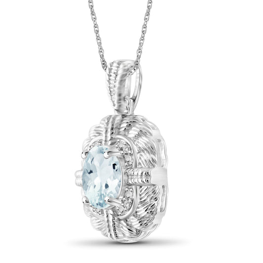 1 1/7 ct. T.G.W. Aquamarine Pendant with Diamond Accent in Sterling Silver
