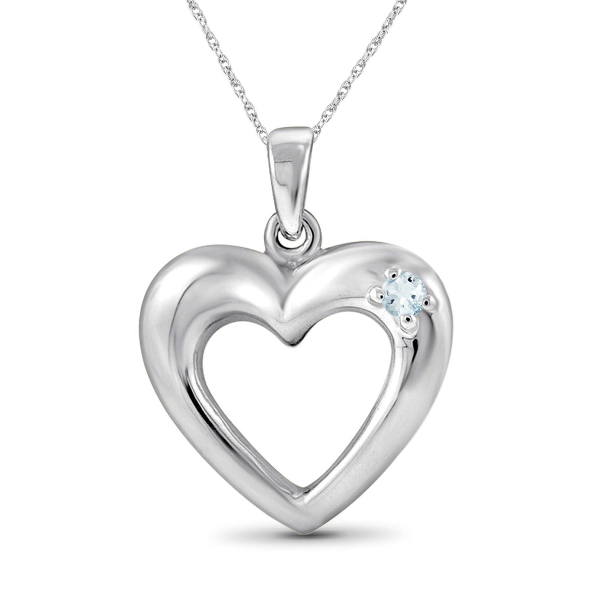 Aquamarine Heart Pendant in Sterling Silver