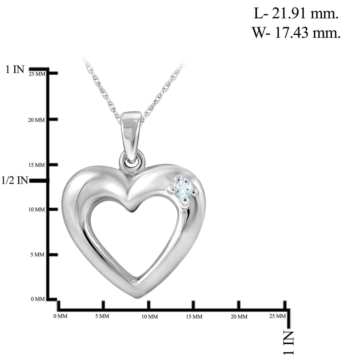 Aquamarine Heart Pendant in Sterling Silver