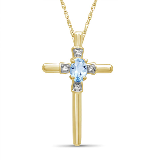 1/4 ct. T.G.W. Sky Blue Topaz Cross Pendant with Diamond Accent in Sterling Silver or 14K Gold over Silver