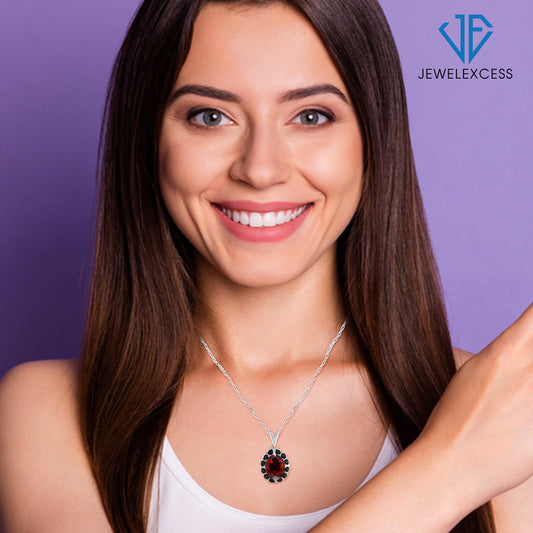 2.20 ct. T.G.W. Garnet Pendant with Black Diamond Accent in Sterling Silver