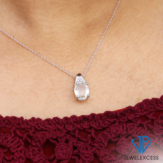 2.60 ct. T.G.W. Green Amethyst & 1/20 ct. T.W. White Diamond Pendant in Sterling Silver