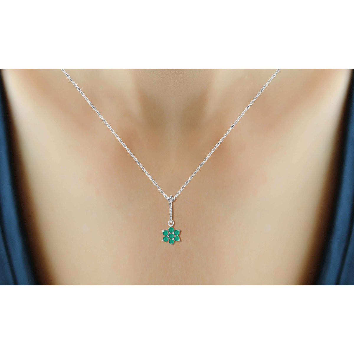 1/2 ct. T.G.W. Emerald Pendant with Diamond Accent in Sterling Silver