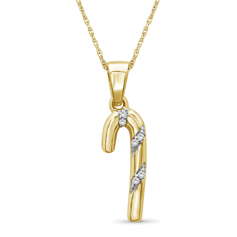 Candy Cane Necklace Diamond Necklaces for Women – Genuine White Diamond, 14k Gold over Silver Necklace Candy Cane – Christmas Gifts for Women – Silver Diamond Pendant Necklace for Women